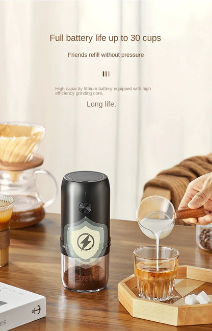 Portable Electric Coffee Grinder – USB Rechargeable Adjustable Burr Grinder for Travel, Camping & Home Brewing