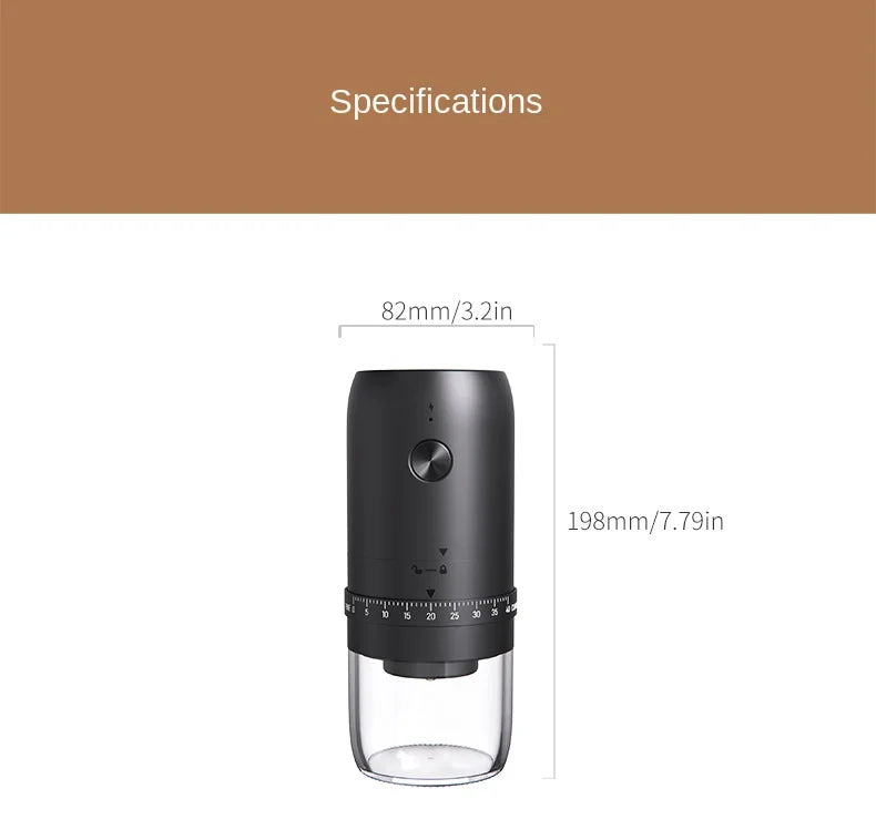 Portable Electric Coffee Grinder – USB Rechargeable Adjustable Burr Grinder for Travel, Camping & Home Brewing