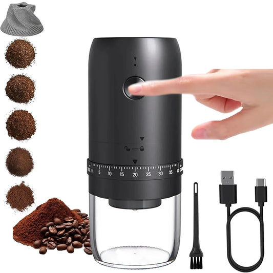 Portable Electric Coffee Grinder – USB Rechargeable Adjustable Burr Grinder for Travel, Camping & Home Brewing