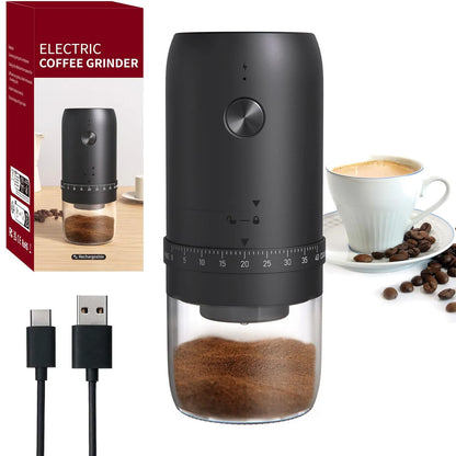 Portable Electric Coffee Grinder – USB Rechargeable Adjustable Burr Grinder for Travel, Camping & Home Brewing